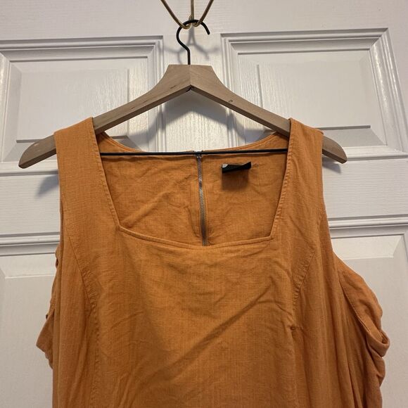 Maison Tara 18W Dress Linen Blend Squareneck Sleeveless Belt Lagenlook Orange - Picture 3 of 9